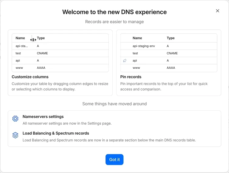 New DNS records UX