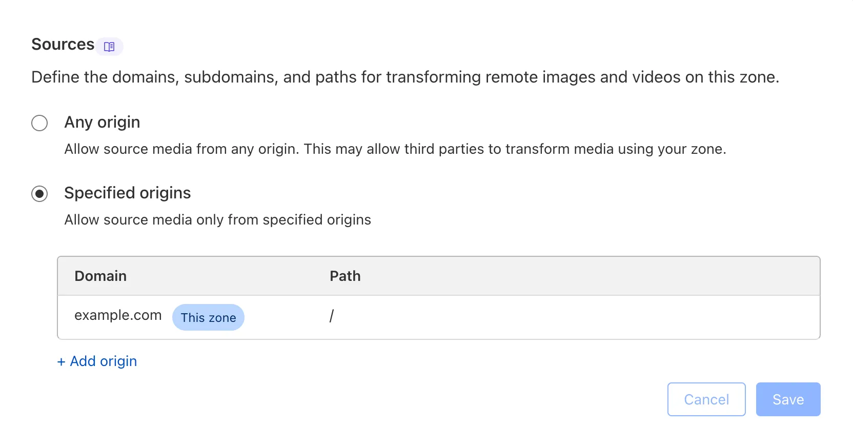 Enable allowed origins from the Cloudflare dashboard