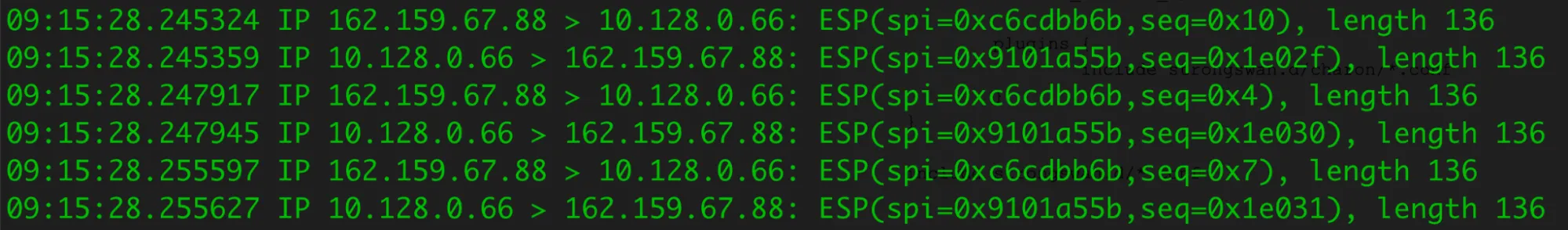 tcpdump shows the IPsec encrypted packets from Cloudflare's health probes