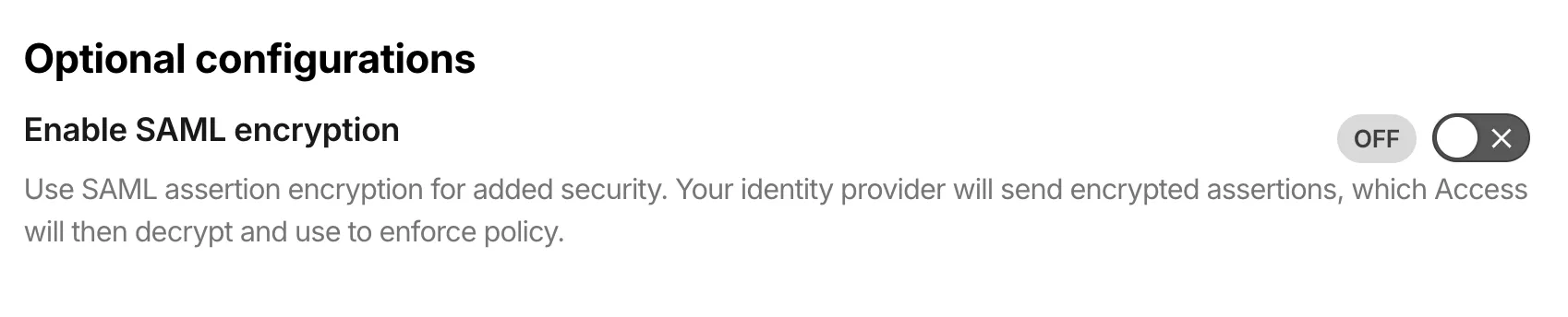 SAML encryption toggle in the identity provider configuration
