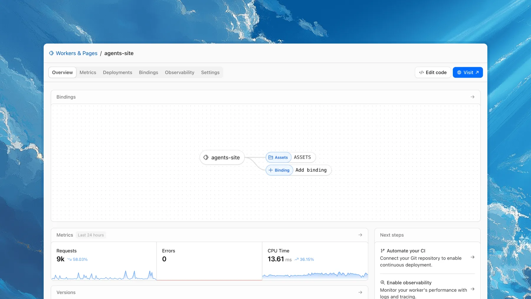 Screenshot of the Workers overview page in the Cloudflare dashboard
